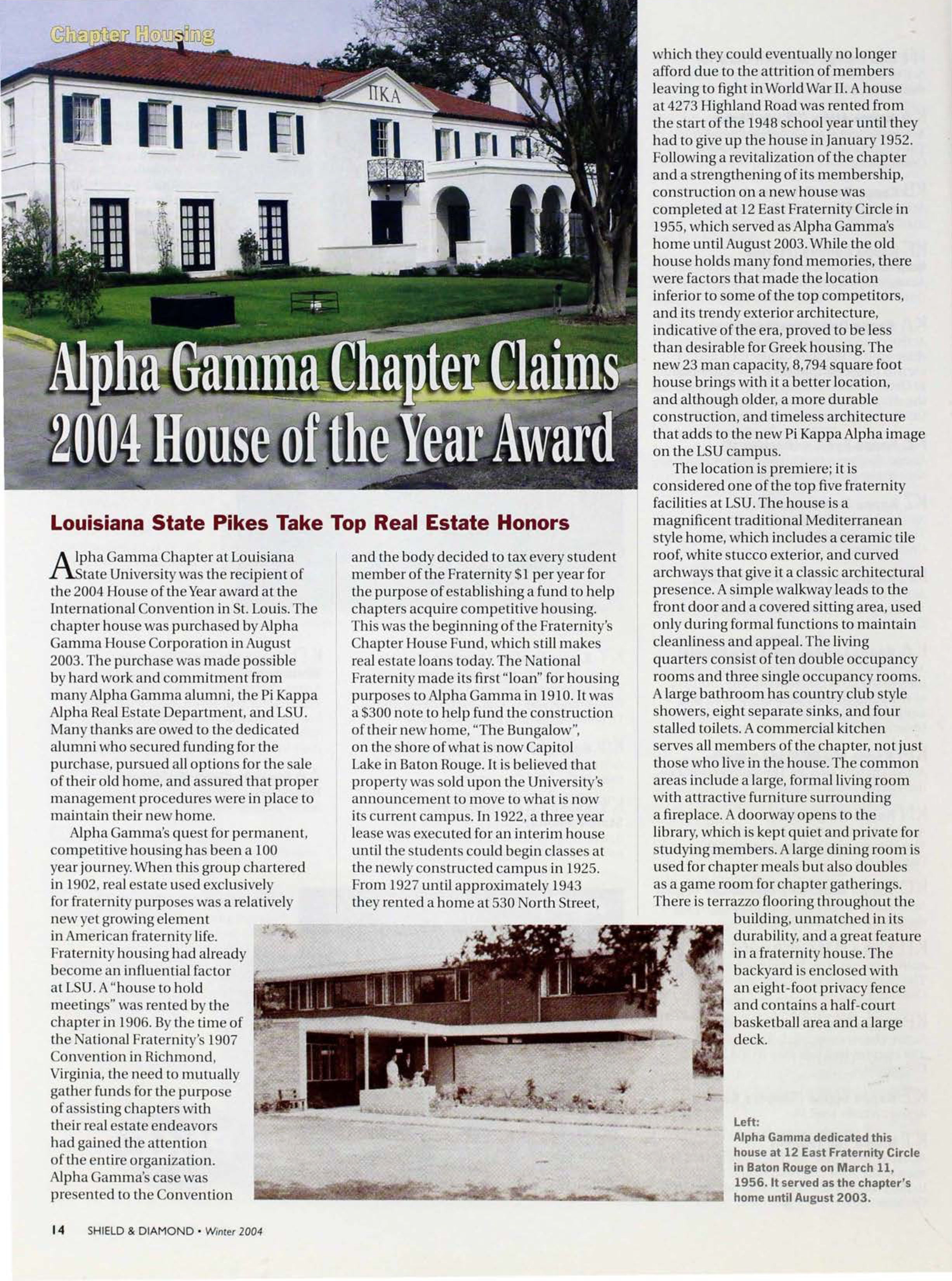 Alpha Gamma Chapter Claims 2004 House Of The Year Award